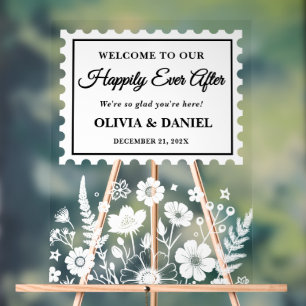 Panneau En Acrylique Heureux Jamais après Floral Postage Mariage