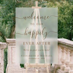 Panneau En Acrylique Heureux Jamais après Gold Mariage Welcome Frosted