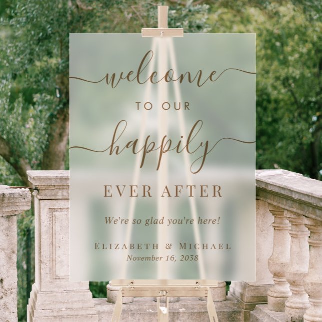Panneau En Acrylique Heureux Jamais après Gold Mariage Welcome Frosted (Créateur téléchargé)