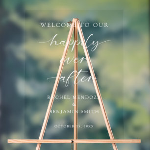 Panneau En Acrylique Heureux Jamais après Mariage Welcome Script minima