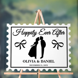 Panneau En Acrylique Heureux Jamais après Postage Timbre Mariage Bienve