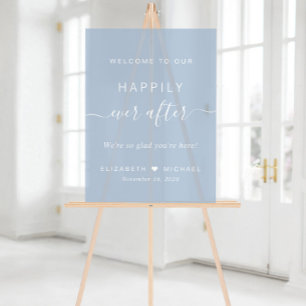 Panneau En Acrylique Heureux Pour Toujours Sable Bleu Mariage Bienvenue