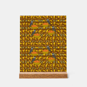 Panneau En Acrylique Hibou et Citrouilles d'Automne – Déco de Table