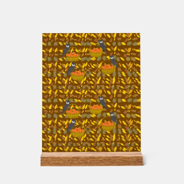 Panneau En Acrylique Hibou et Citrouilles d'Automne – Déco de Table (Recto)