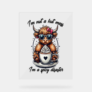 Panneau En Acrylique Highland Cow Coffee, Coffee Cow