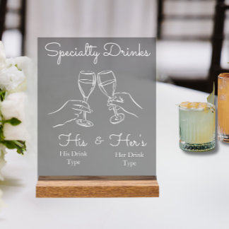 Panneau En Acrylique His & Hers Drinks - Special Wedding Drink Bar Sign