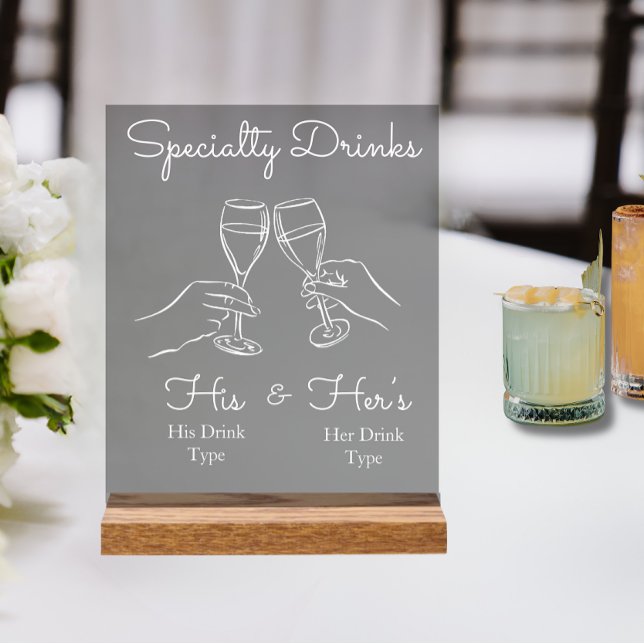 Panneau En Acrylique His & Hers Drinks - Special Wedding Drink Bar Sign (His & Hers Specialty Drink Wedding Bar Sign)