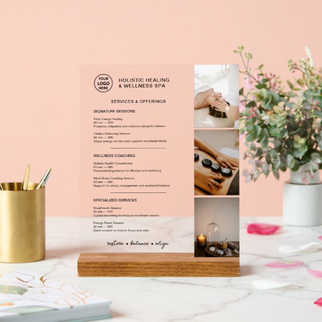 Panneau En Acrylique Holistic Wellness Services Menu (Mariage)
