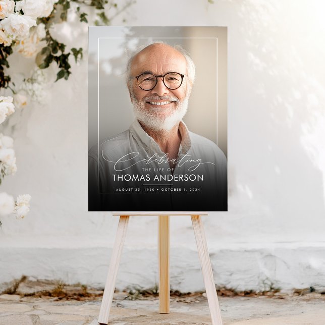 Panneau En Acrylique Hommage à la photo commémorative ou funéraire Noir (Memorial Funeral Black Faded Acrylic Photo Sign)