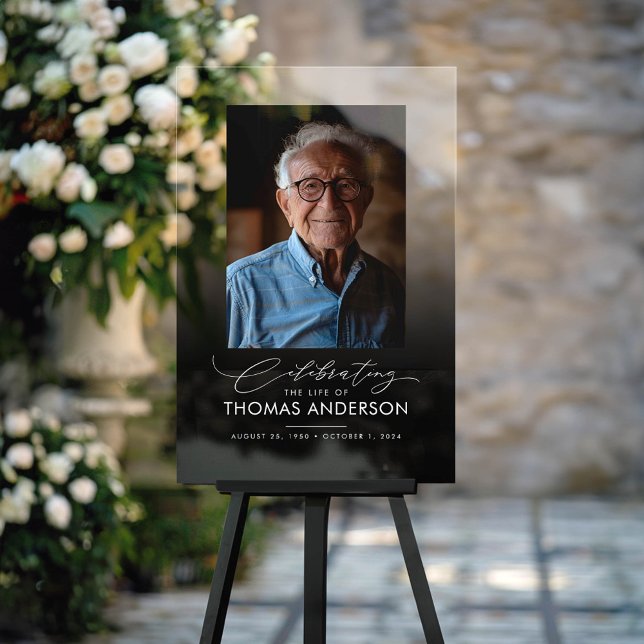 Panneau En Acrylique Hommage à la photo commémorative ou funéraire Noir (Black Funeral Photo Sign)