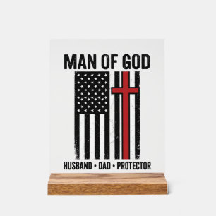 Panneau En Acrylique Homme de Dieu Croix Patriotique Design de Chemise 