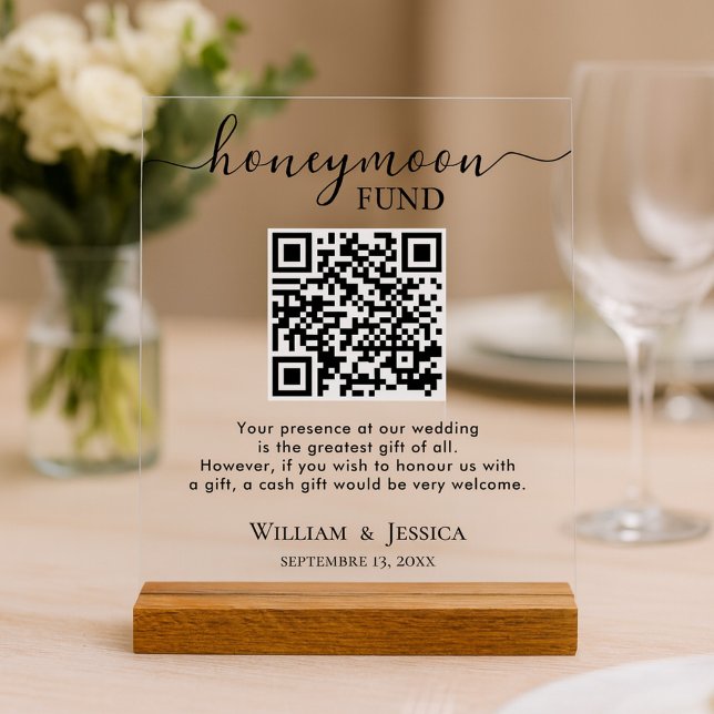 Panneau En Acrylique Honeymoon Fund With QR Code (Créateur téléchargé)