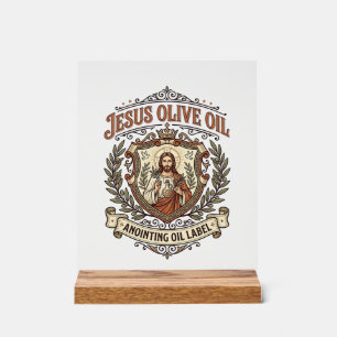 Panneau En Acrylique Huile d'onction d'huile d'olive Jésus Étiquette Hu