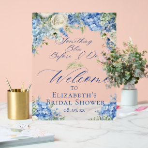 Panneau En Acrylique Hydrangea Bleu Bienvenue à la Baby Shower