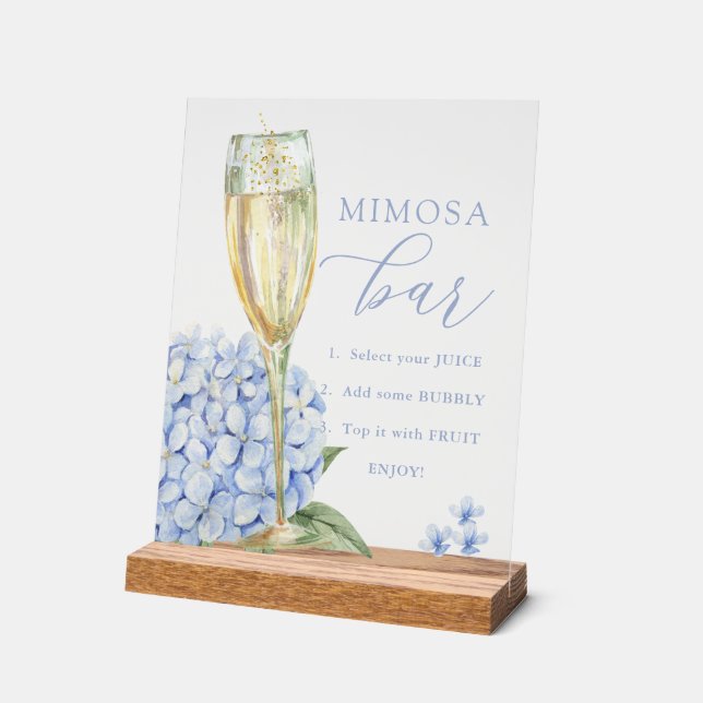 Panneau En Acrylique Hydrangeas Bleus & Bar Mimosa Verre Doré (Angle)