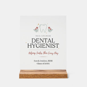 Panneau En Acrylique Hygiéniste Dentaire Inscrite Personnalisée Florale