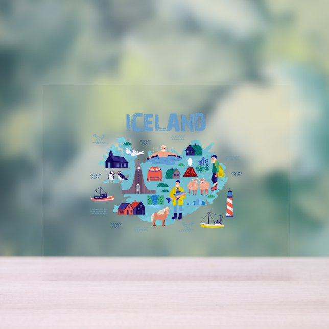 Panneau En Acrylique Iceland map (Neutre)