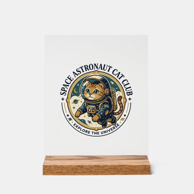 Panneau En Acrylique Idée cadeau papa chat astronaute spatial - Astrona (Recto)