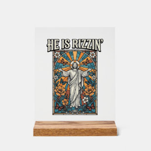 Panneau En Acrylique Il est Rizzin Vintage Pâques Vitrail T-Shirt De
