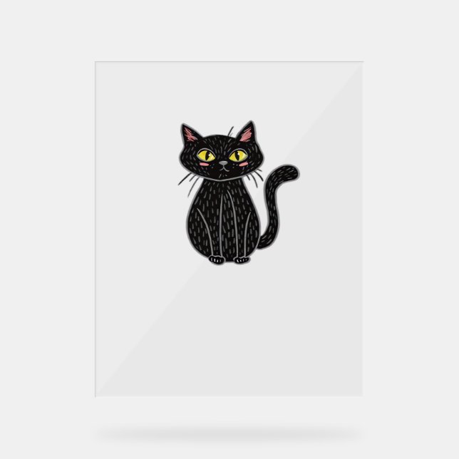 Panneau En Acrylique Illustration de chat noir, Doodle mignon chat clas (Recto)