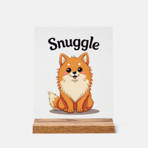 Panneau En Acrylique Illustration de chien mignon Pomeranian câlin vint