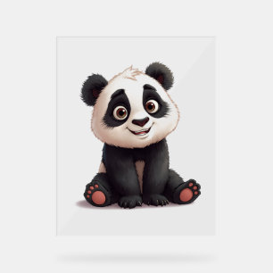 Panneau En Acrylique Illustration de dessin animé d'ours panda assis