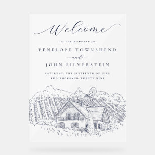 Panneau En Acrylique Illustration élégante de vignoble pour mariage de