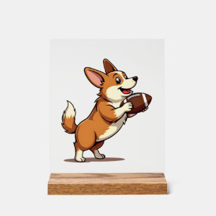 Panneau En Acrylique Illustration Rétro de Chien de Football Corgi Spor