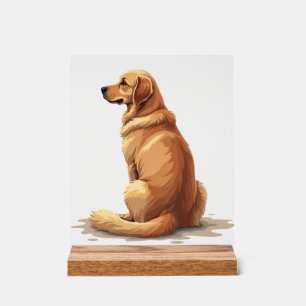 Panneau En Acrylique Illustration Rétro de Golden Retriever Vue Arrière
