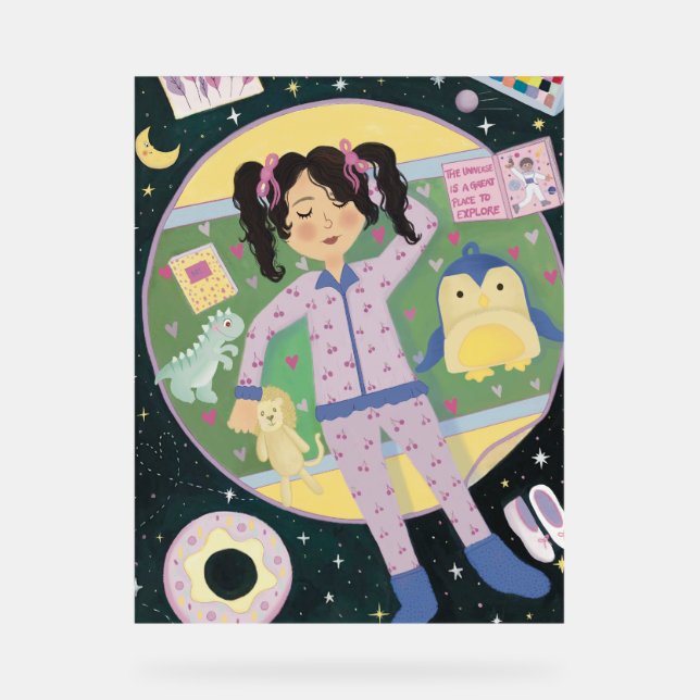 Panneau En Acrylique Ilustración Infantil: Niña en Universo (Recto)