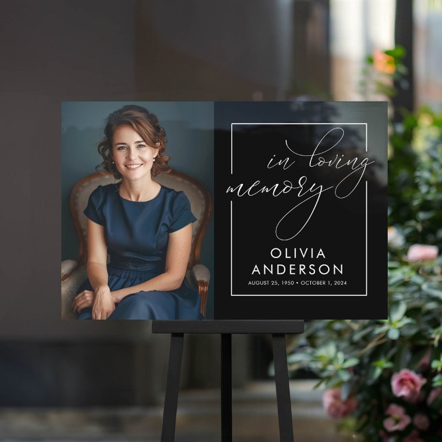 Panneau En Acrylique In Love Memory Photo Funeral Memorial Welcome (In Loving Memory Black Horizontal Funeral Photo Sign)