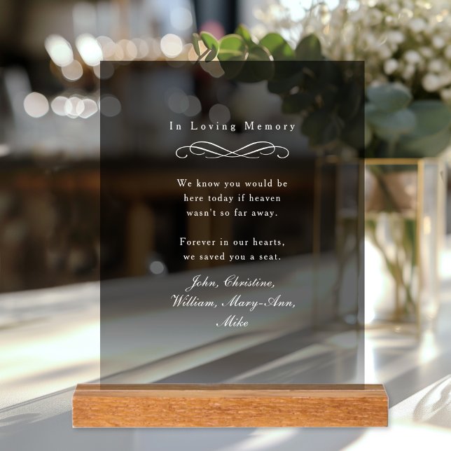 Panneau En Acrylique "In Loving Memory" Elegant Wedding Memorial  ("In Loving Memory" Elegant Wedding Memorial Black Gradient Acrylic Sign)