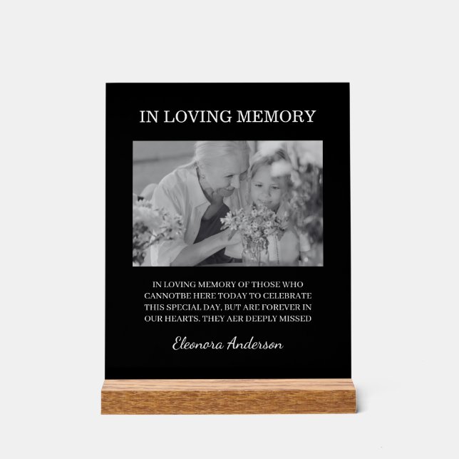 Panneau En Acrylique In Loving Memory Photo Wedding Black White (Recto)