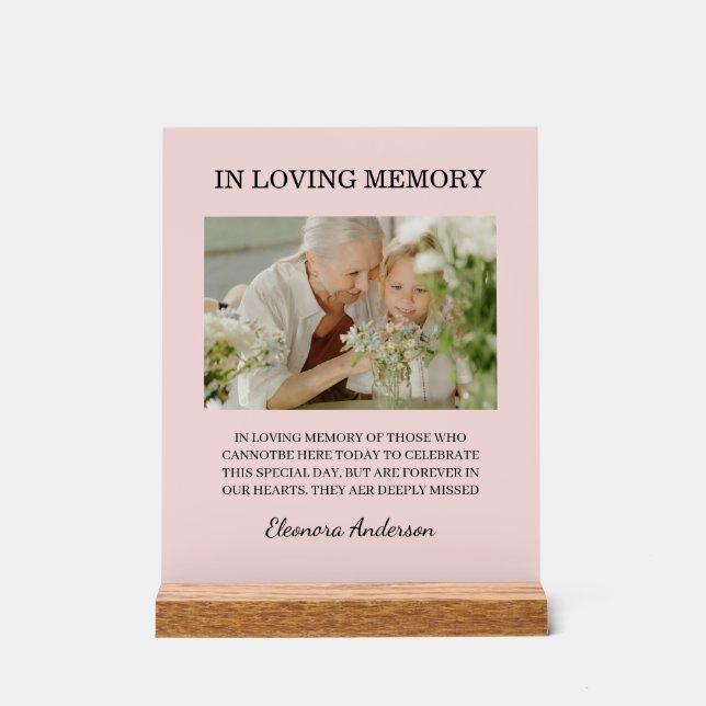 Panneau En Acrylique In Loving Memory Photo Wedding Pink Blush (Recto)