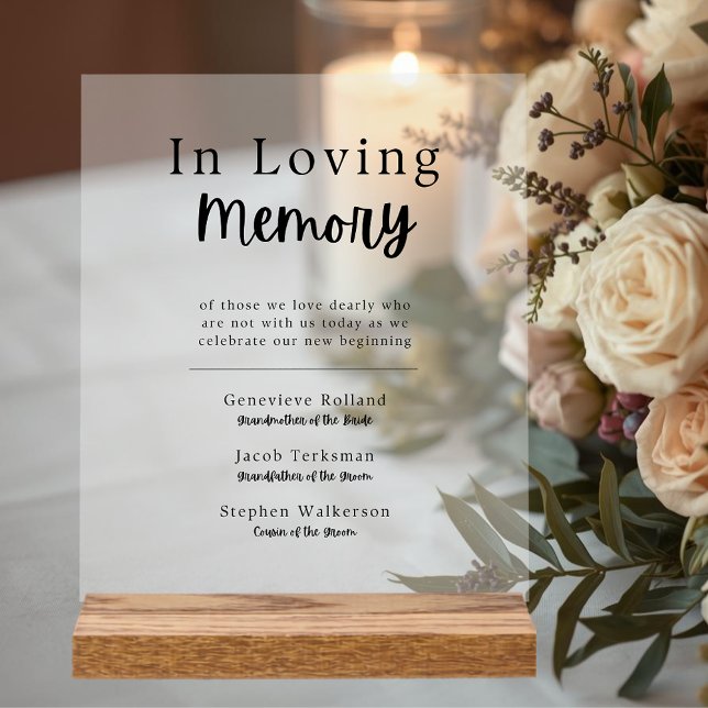 Panneau En Acrylique In Loving Memory Wedding Remembrance Acrylic Sign (In Loving Memory Wedding Remembrance Acrylic Sign)
