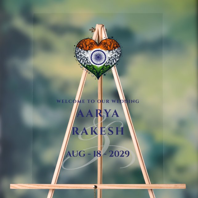 Panneau En Acrylique Inde Mariage de coeur couple Bienvenue (Neutre)