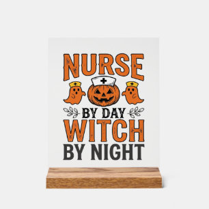 Panneau En Acrylique Infirmière Halloween Sorcière la nuit Vintage Shir