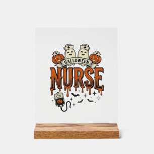 Panneau En Acrylique Infirmière Halloween Vintage Fantôme Citrouille De