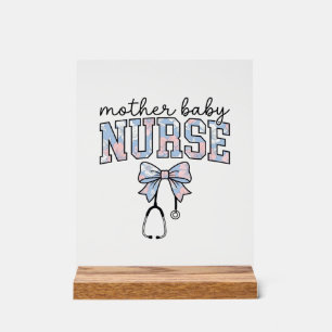 Panneau En Acrylique Infirmière Mère Bébé Chemise à nœud floral Design_