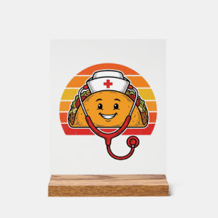 Panneau En Acrylique Infirmière Taco Rétro Gravure Vintage Design_1