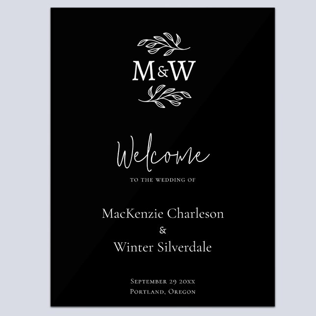 Panneau En Acrylique Initiales de monogramme de couple de mariage botan (Modern minimalist wedding couple monogram initial wedding welcome sign)