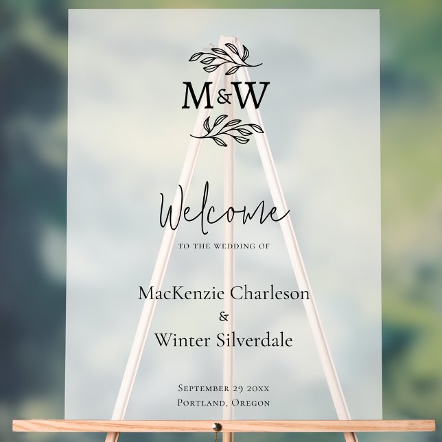Panneau En Acrylique Initiales de monogramme de couple de mariage botan (Modern minimalist wedding couple monogram initial wedding welcome sign)