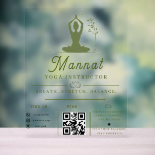 Panneau En Acrylique Instructrice de Yoga Esthétique Carte de Visite en