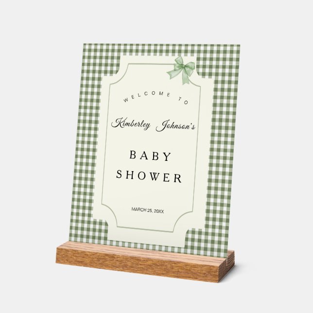 Panneau En Acrylique Invitation au Baby shower de En vichy de Sage Gree (Angle)