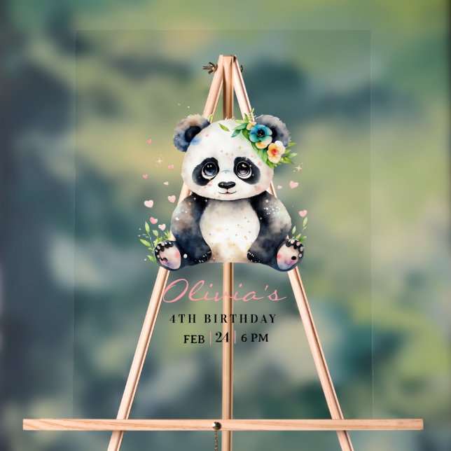 Panneau En Acrylique Invitation d'anniversaire de Panda, Invitation d'a (Neutre)