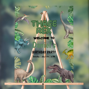 Panneau En Acrylique Invitation d'anniversaire Dinosaur Three rex Fête 