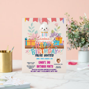 Panneau En Acrylique Invitation d'anniversaire jolie lapin en origami