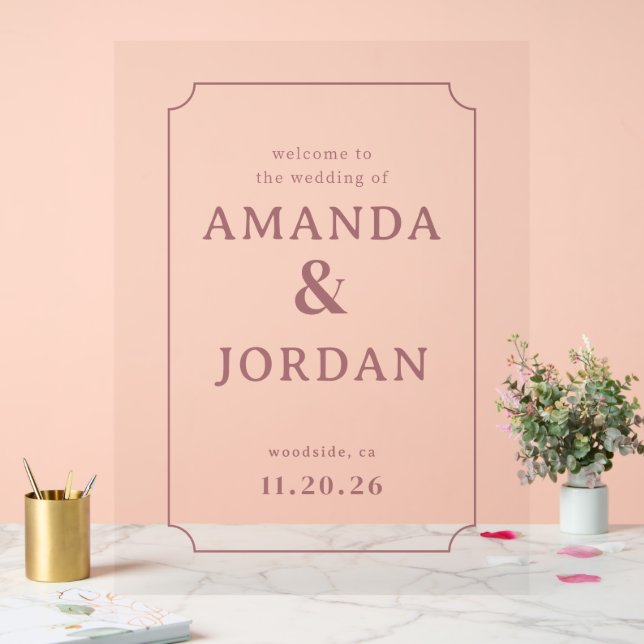 Panneau En Acrylique Invitation de mariage rose élégante (Mariage)