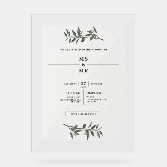 PANNEAU EN ACRYLIQUE INVITATION MARIAGE (Recto)