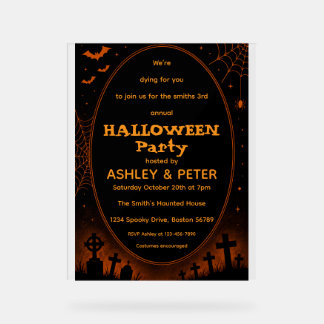 Panneau En Acrylique Invitation modifiable de fête d'Halloween noire et